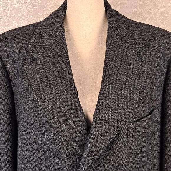 Harry Rosen Wool OverCoat Lined Samuelsohn Gray Herringbone Single Breasted - Picture 2 of 16